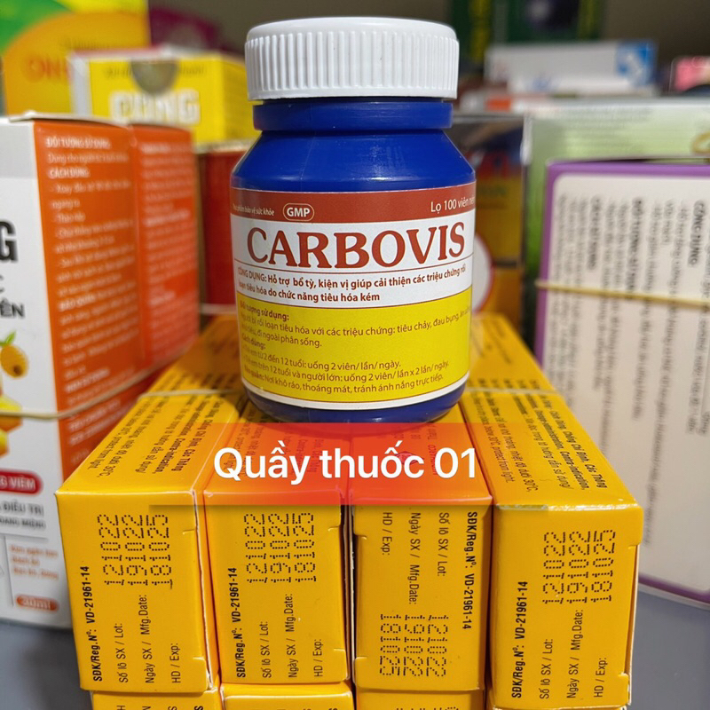 Than hoạt tính Carbovis lọ 100viên hỗ trợ tiêu hóa kém, tiêu chảy, đầy bụng khó tiêu