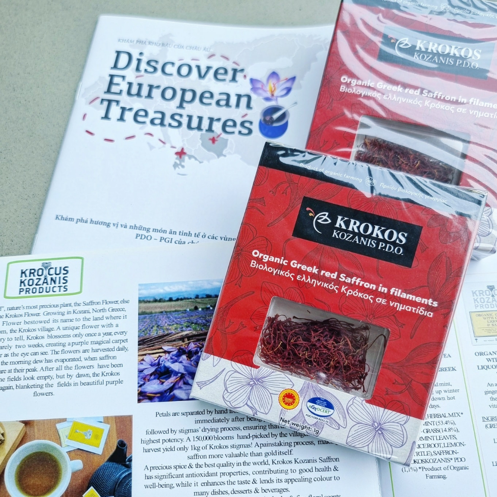 Nhụy Hoa Nghệ Tây Saffron Organic Hy Lạp nhãn hiệu Krokos Kozanis hộp giấy đỏ 1g