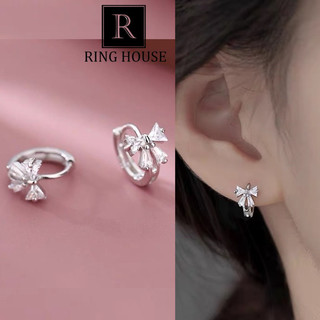 E140 Khuyên tai bông tai nữ nơ tròn đẹp đi học làm Ring House