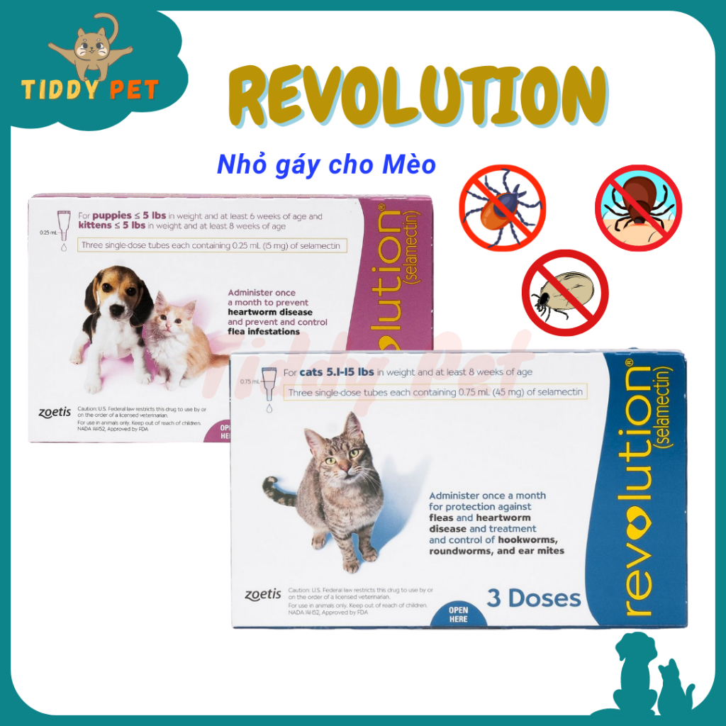REVOLUTION - Nhỏ Gáy Phòng Ngừa & Loại Bỏ Ve Rận Cho Chó Mèo - Tiddy Pet Shop