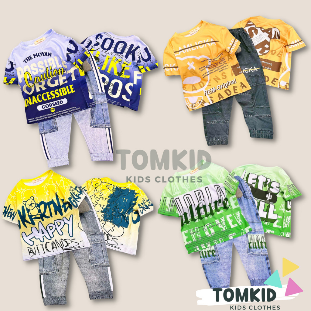Đồ bộ cho bé bộ dài tay ngắn quần dài bé trai chất thun lạnh GIẢ JEAN co giãn 3D 9-42KG TomKids