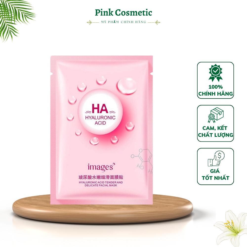 Mặt nạ giấy HA Images Bioaqua màu hồng dưỡng trắng da mụn cấp ẩm thải độc HAI3