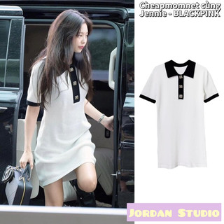 [SẴN S,L] Đầm suông cổ polo màu trắng giống Jennie Blackpink