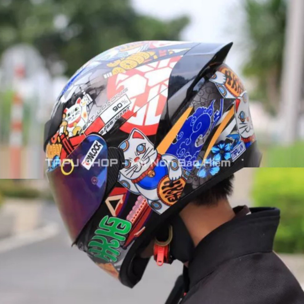 Tem dán mũ bảo hiểm fullface - MÈO THẦN TÀI - 14