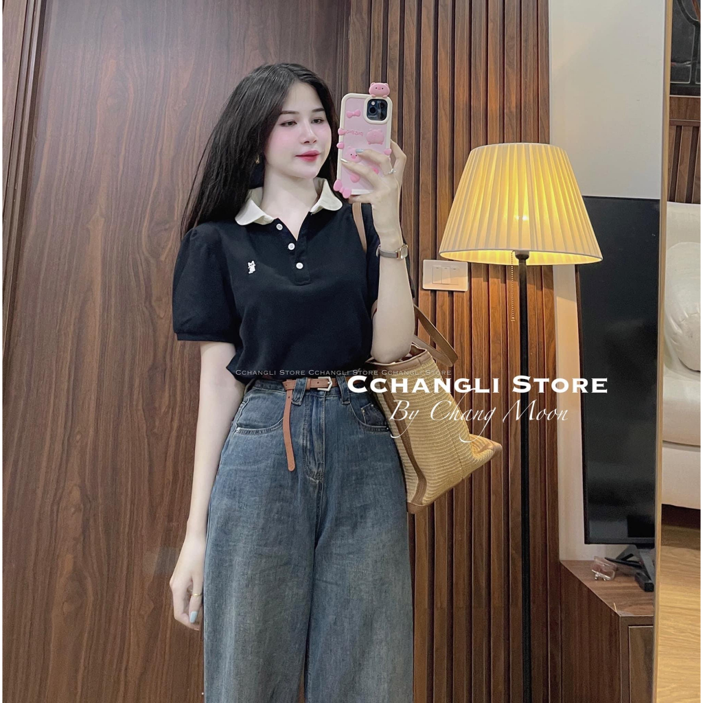 Quần Jean Quảng Châu Suông Lưng Cạp Cao Kèm Belt Ống Rộng Dáng Ngắn
