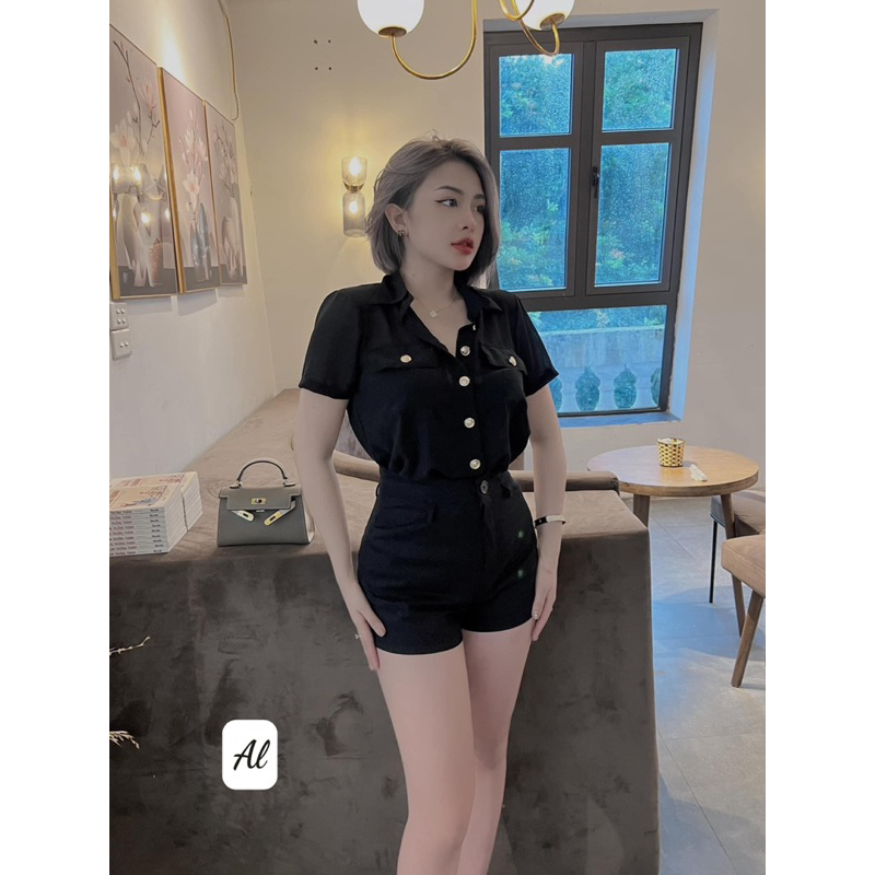 Áo sơ mi nữ chất lụa phối khuy đồng sang chảnh