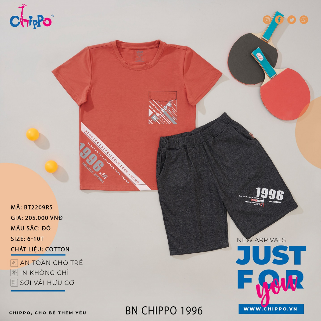 Set bộ hè Chippo chất liệu 100% Cotton mặc ở nhà cho bé Trai từ 6 đến 10 Tuổi (22-33Kg)