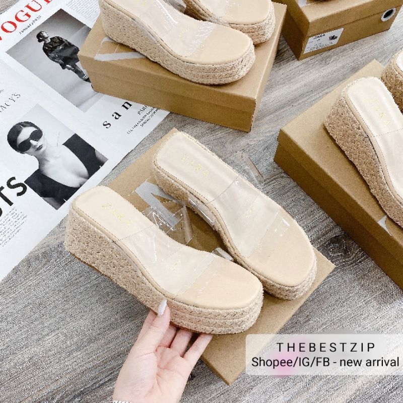 Dép xuồng 𝗭𝗮.𝗿𝗮 đế cói quai trong cao 8cm siêu êm nhập nguyên hộp cao cấp | Hàng loại 1