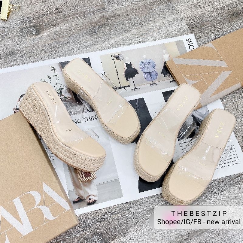 Dép xuồng 𝗭𝗮.𝗿𝗮 đế cói quai trong cao 8cm siêu êm nhập nguyên hộp cao cấp | Hàng loại 1