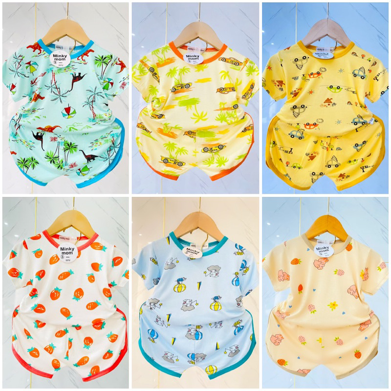 Bộ tay ngắn thun lạnh minkymom bé trai và bé gáii