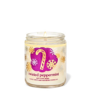 Nến thơm 1 tim cao cấp bath & body works twisted peppermint 198g họa tiết noel.