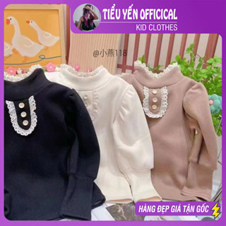 Áo bé gái, Áo nỉ giữ nhiệt phong cách Hàn Quốc cho bé gái 2 màu be/hồng cổ bèo cho bé 9 -27kg A118 | Tiểu Yến Kid
