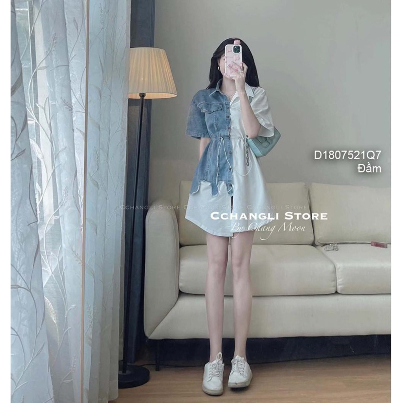 Đầm sơ mi phối jean tay ngắn 0723 thaotranshop90