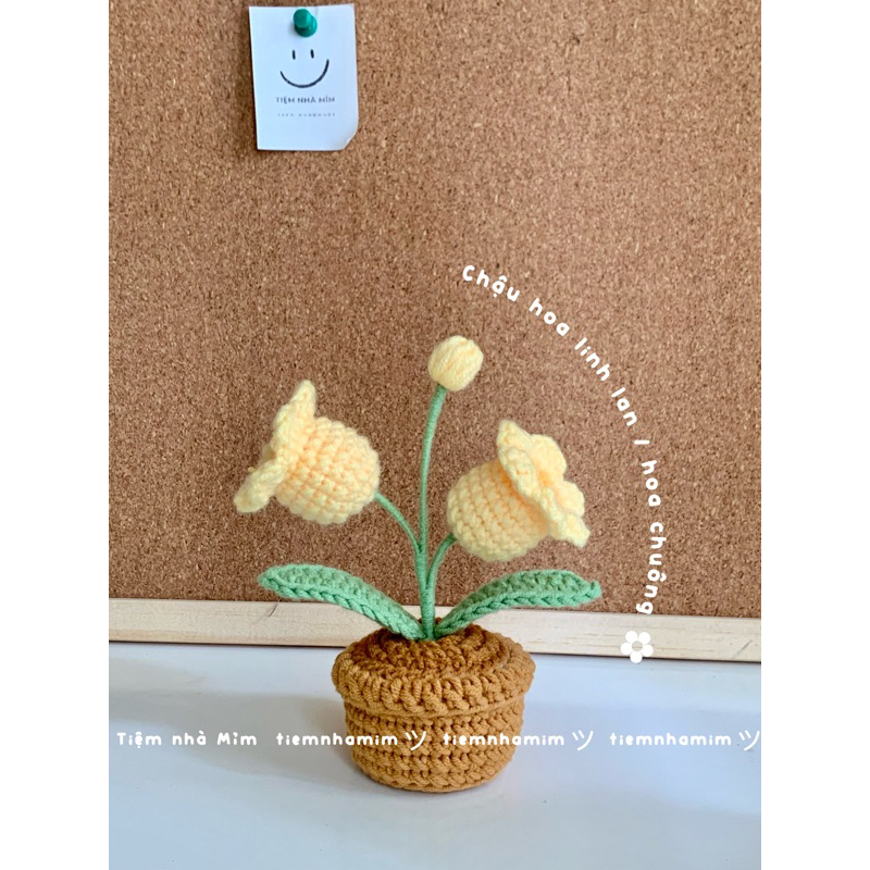 CHẬU HOA LINH LAN, HOA CHUÔNG LEN HANDMADE