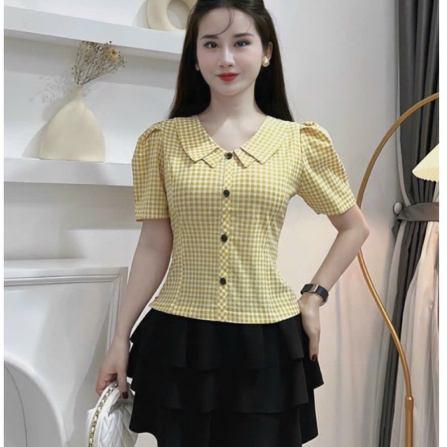 Áo Sơ Mi Nữ Kẻ Caro Hàng Thiết Kế A3
