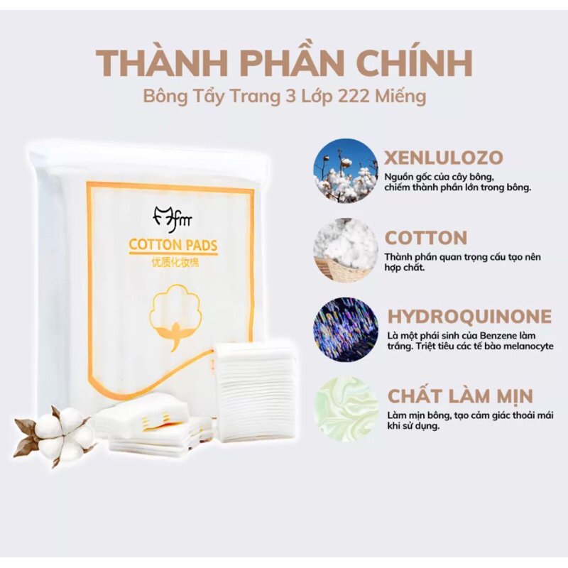 Bông tẩy trang cotton 222miếng lameila chát liệu tự nhiên
