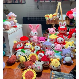 Len handmade, móc len, hoa len, móc khóa len, kẹp tóc len, thú len: gấu dâu, thỏ, heo, vịt, chó, ..., hoa len