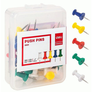 Đinh dù, ghim mũ nhựa, ghim bảng vải, bảng nhung PUSH PINS Deli 0021 - 1 hộp 35 đinh
