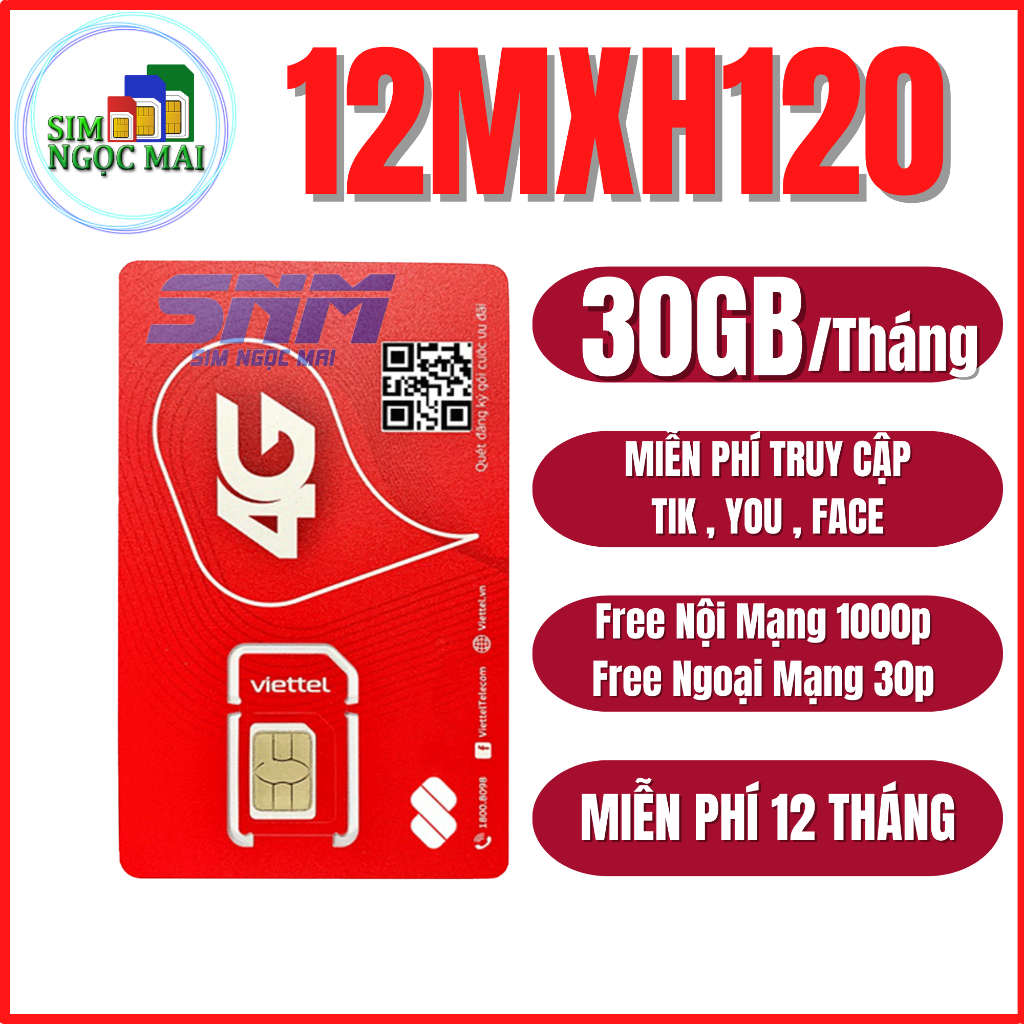 Sim 4G Viettel SD135 - V160B - MXH100 - MXH120 Trọn Gói 12 Tháng, Dùng Không Giới Hạn - Sim Ngọc Mai