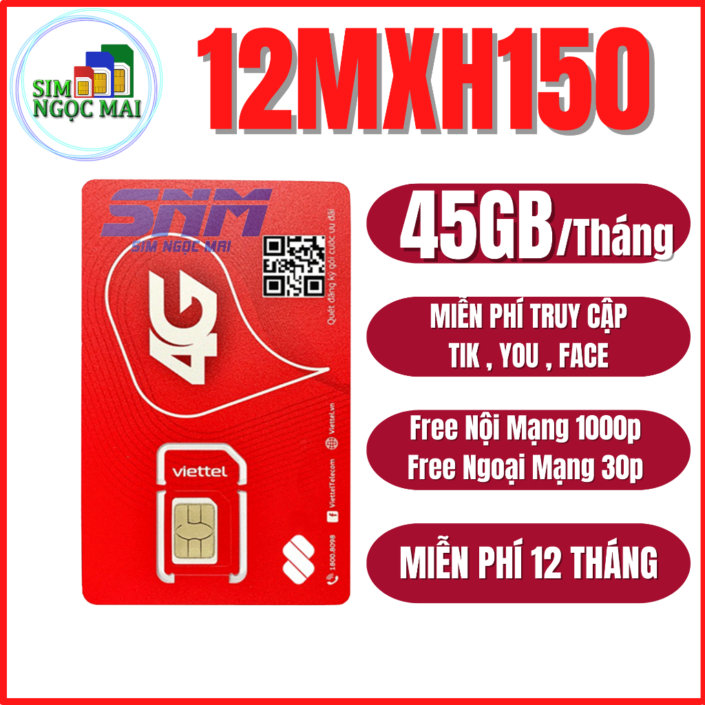 Sim 4G Viettel SD135 - V160B - MXH100 - MXH120 Trọn Gói 12 Tháng, Dùng Không Giới Hạn - Sim Ngọc Mai