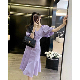 ĐẦM MIDI CỔ V NÚT BỌC