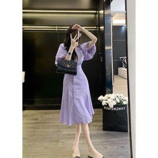 ĐẦM MIDI CỔ V NÚT BỌC