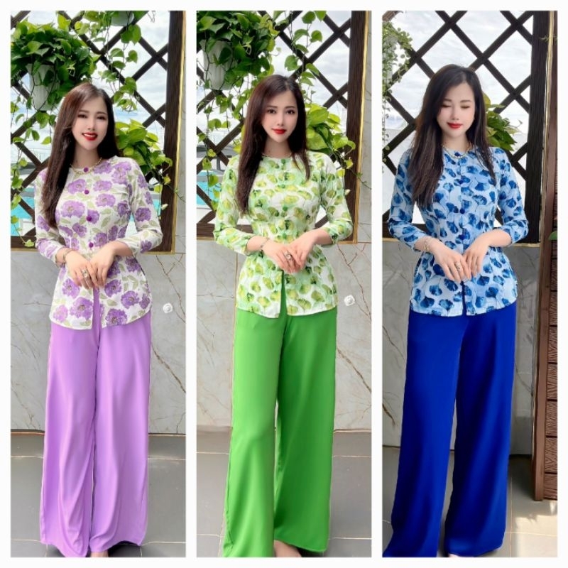 BỘ BÀ BA HOA KÈM QUẦN TẰM ƯỚT (CÓ BIGSIZE 65KG)_PHÁP PHỤC ĐI CHÙA