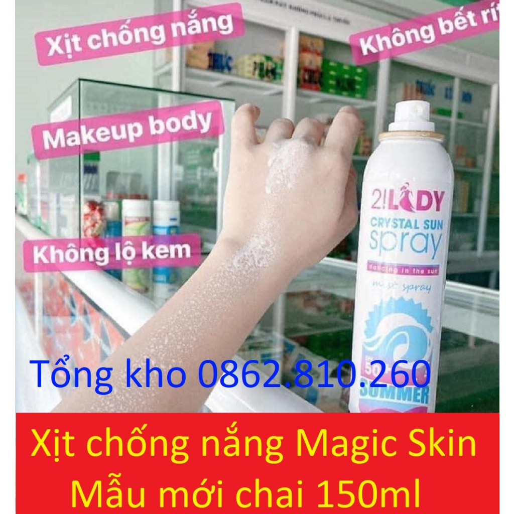 [CHAI 150ML] xịt chống nắng 2LADY Crystal Sun Spray 3in1 magic skin [Chính hãng magicskin]