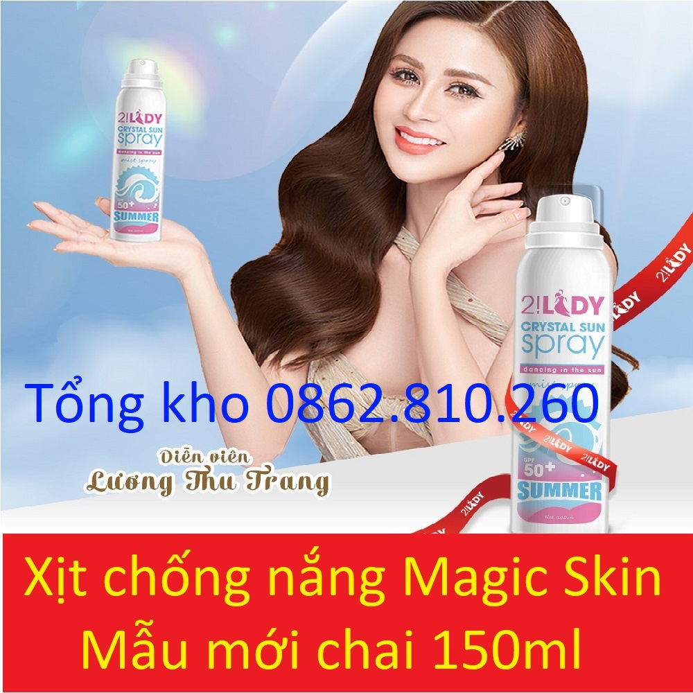 [CHAI 150ML] xịt chống nắng 2LADY Crystal Sun Spray 3in1 magic skin [Chính hãng magicskin]