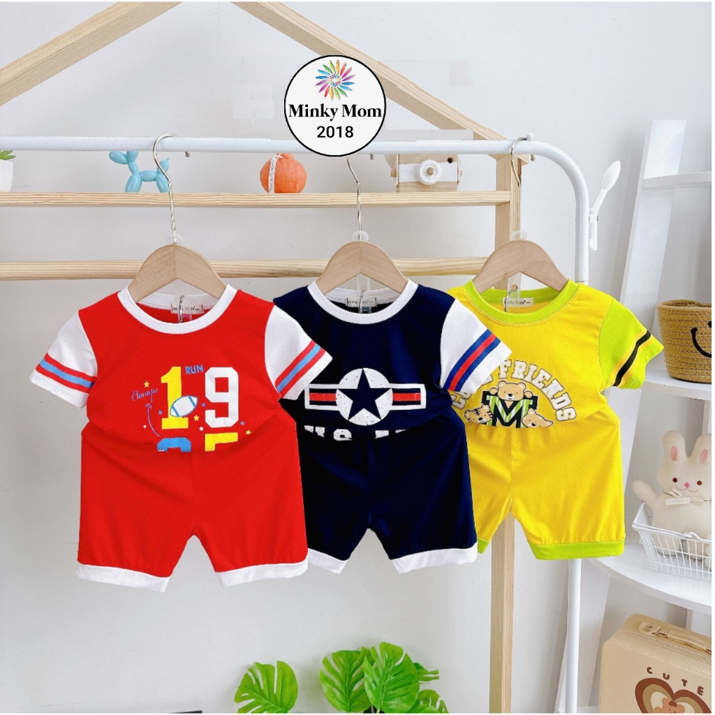 Bộ Cộc Tay Thun Lạnh MINKY MON Cho Bé 7-27kg Thoáng Mát Dễ Thương Bé Đi Học Đi Chơi
