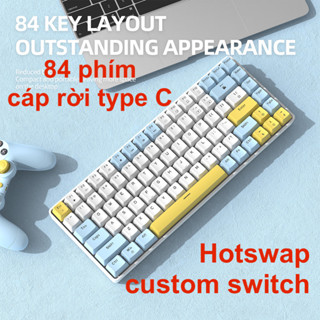Bàn phím cơ K84 có Hot Swap 84 phím led rainbow cáp type C rời kích thước nhỏ gọn chuyên chơi game, làm việc văn phòng