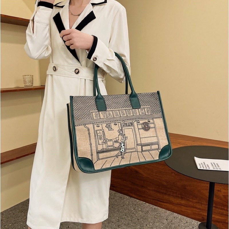 Túi xách tote vải bạt Starbucks. Kỷ niệm 50 năm phong cách retro cho nữ