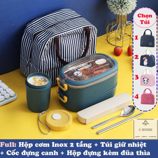 Hộp Cơm Giữ Nhiệt 2 Tầng Ruột Inox 304 Vỏ Lúa Mạch - Hộp Cơm Văn Phòng