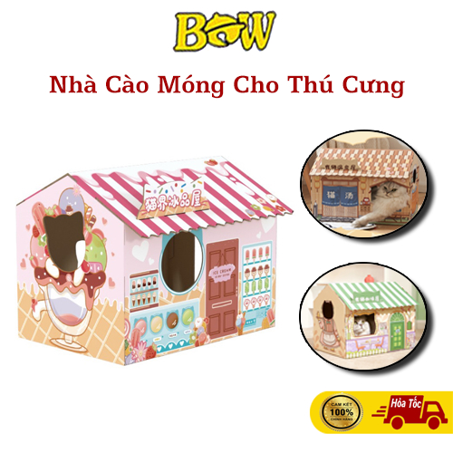 Nhà Cào Móng Cho Mèo Bằng Bìa Carton Giúp Mèo Xả Stress Thiết Kế Dễ Thương Bowpetshop