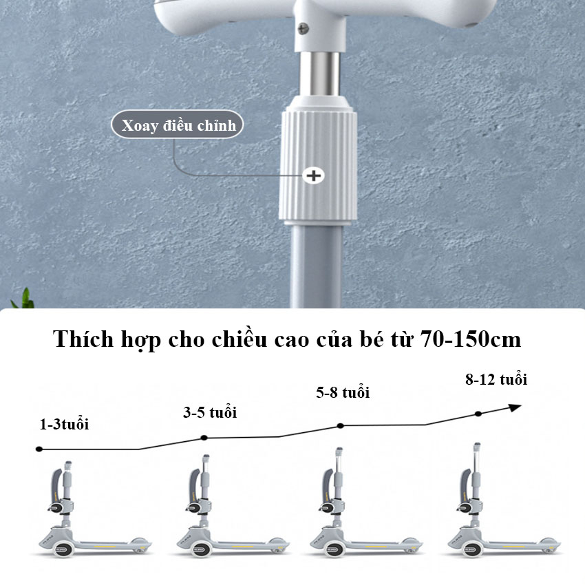 Xe trượt scooter cho bé 2-8 tuổi, xe chòi chân gấp gọn cho bé -NTX22