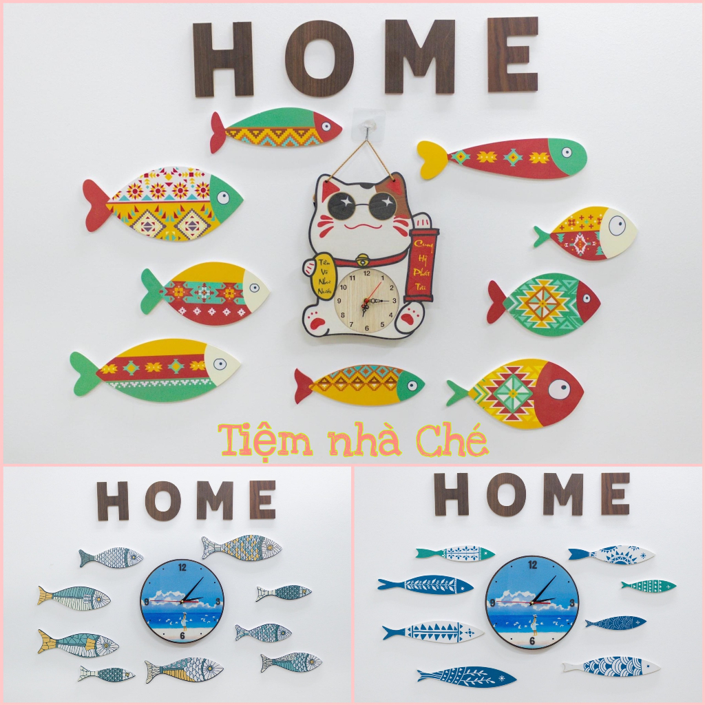 Bộ Tranh Kèm Đồng Hồ Bằng Gỗ Dán Tường Hình Sinh Vật Biển, Khủng Long Trang Trí Phòng Khách, Phòng Ngủ Cho Bé