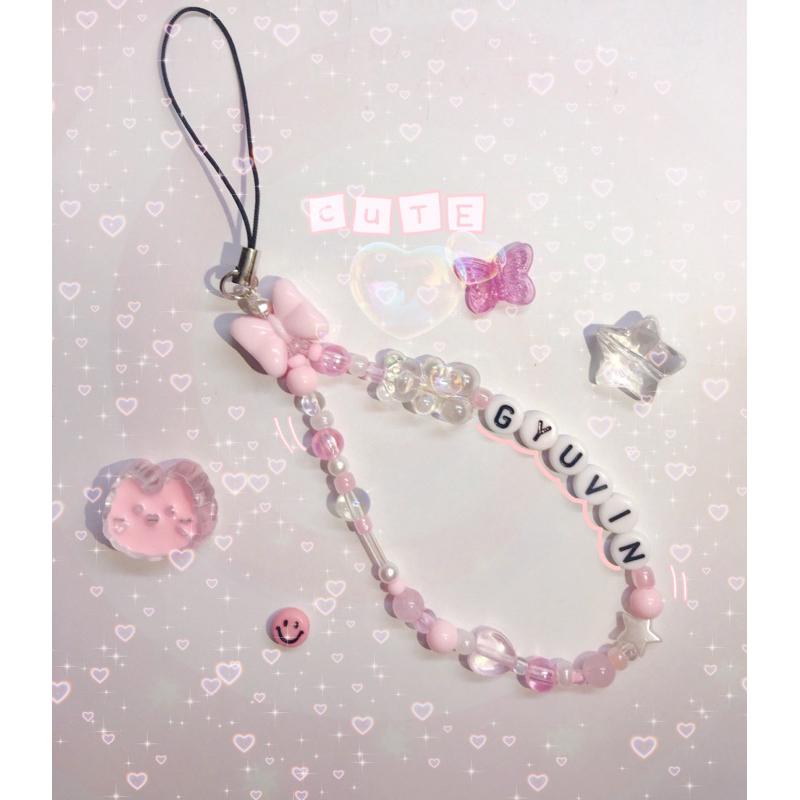 Keychain tên bias ZB1 màu hồng pastel