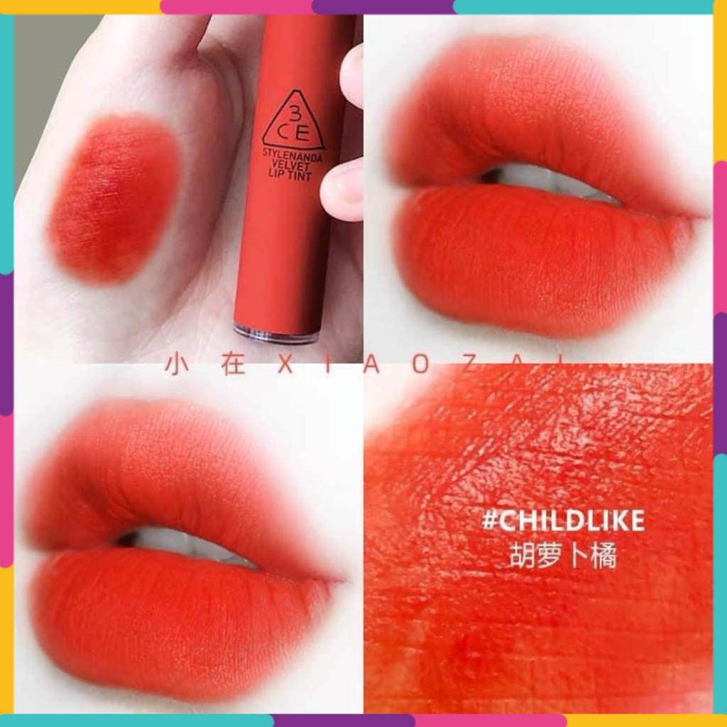 Son Kem Tint 3CE Velvet Lip Childlike – Màu Đỏ Cam Tươi Tắn Tôn Da Bền Màu Lâu Trôi [HÀNG CHÍNH HÃNG CHECK HIDDEN TAG]