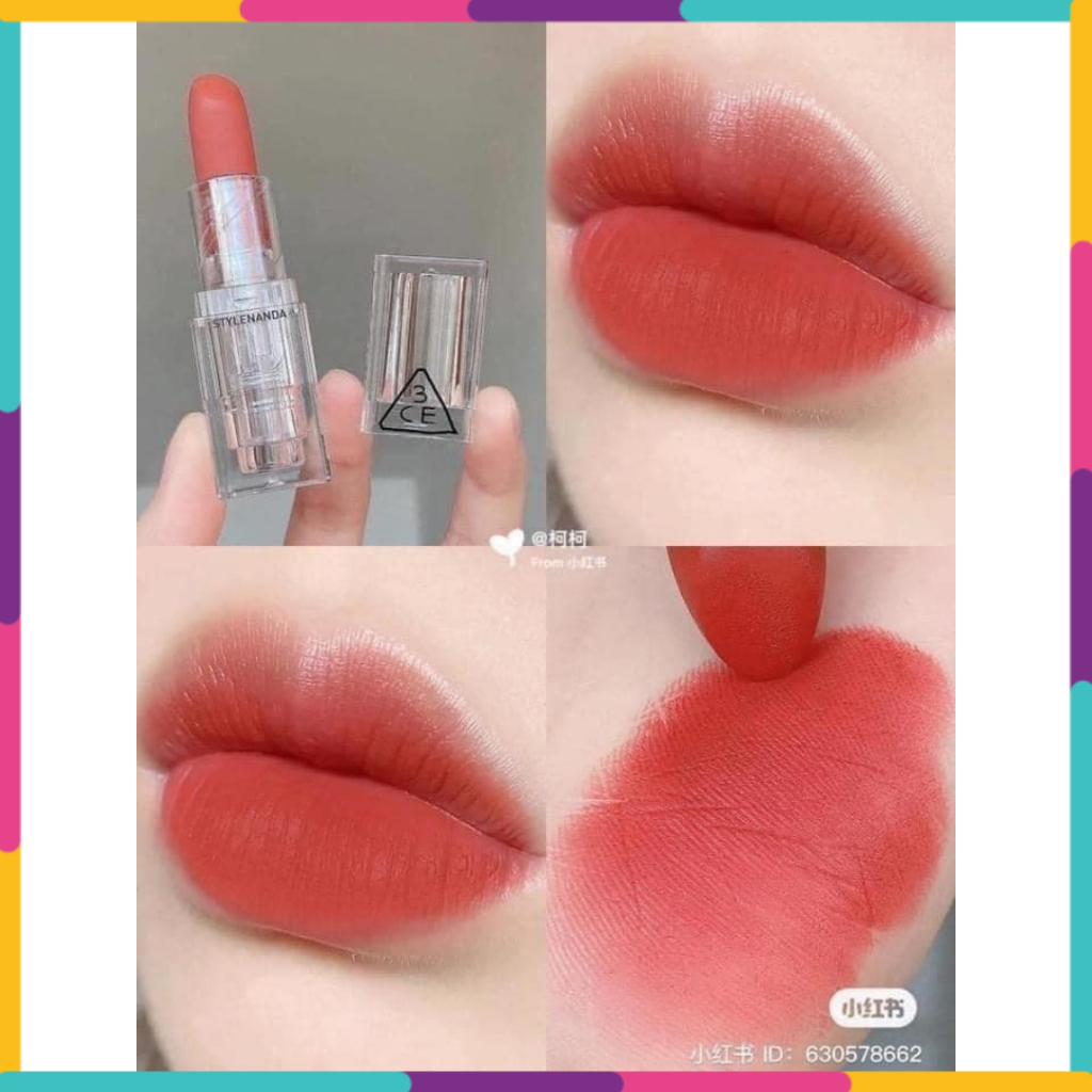 Son Thỏi 3CE Soft Matte Lipstick Focus On Me Vỏ Trong Suốt – Màu Đỏ Hồng San Hô Bền Màu CHÍNH HÃNG CHECK HIDDEN TAG