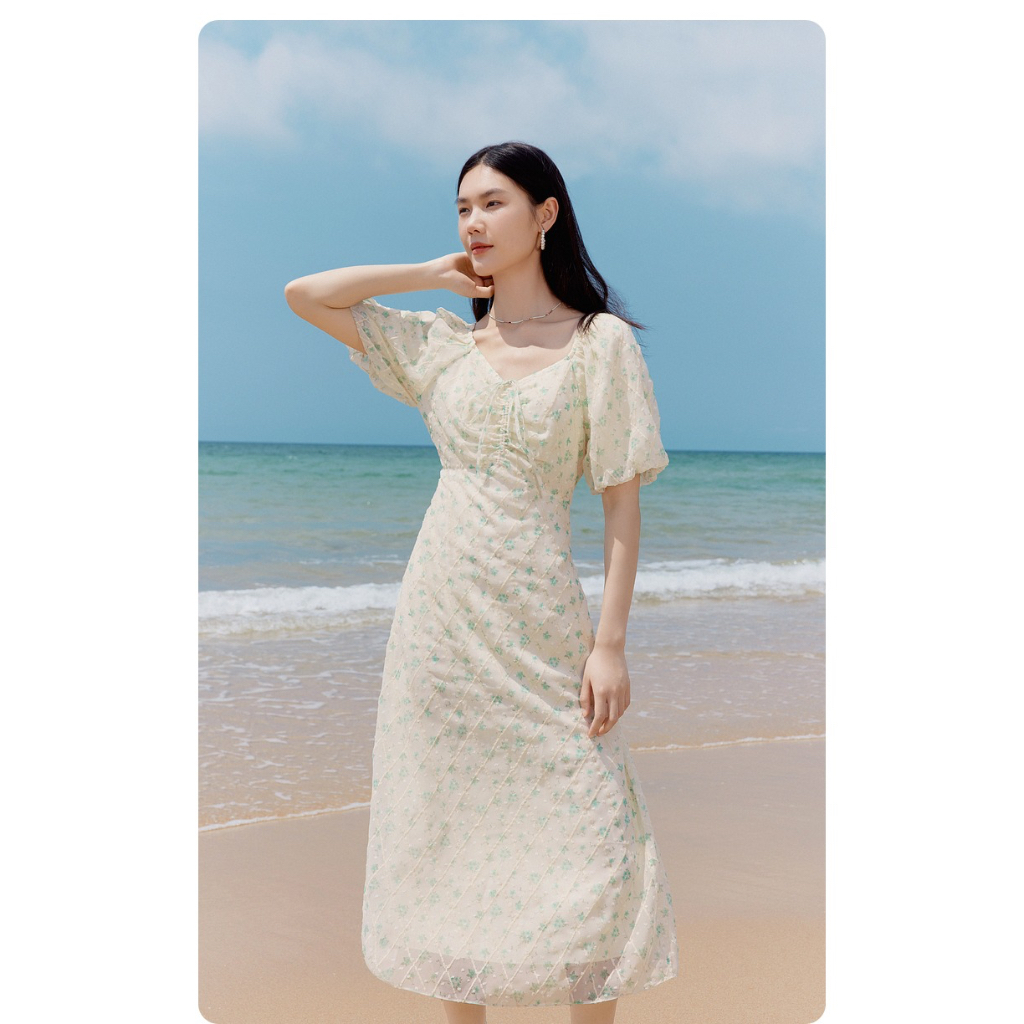 Z979 Váy hoa cổ vuông xuất dư của EIFINI