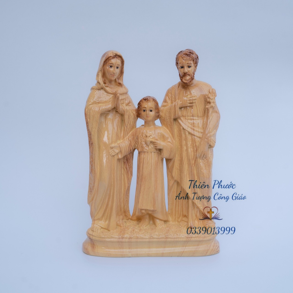 Tượng Gia Đình Thánh Gia Giả Gỗ 3D Composite 30cm (Thánh gia thất Màu ) quà tặng công giáo