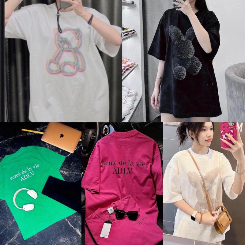 (ảnh thật hàng chuẩn) Áo phông gấu a dlv hồng sen BRUSHSTROKE form unisex