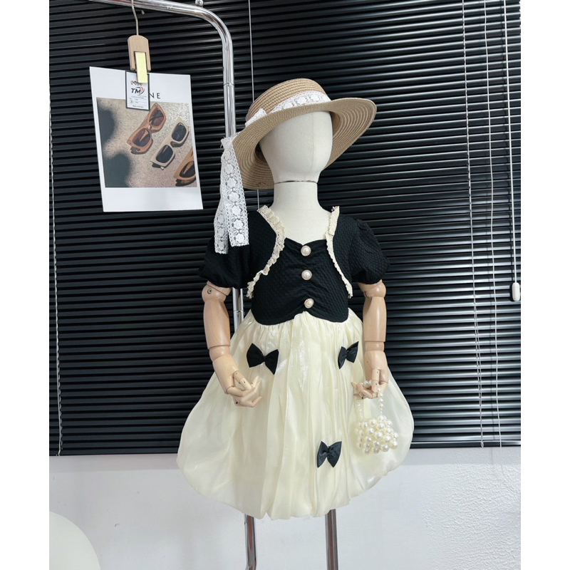 Váy đầm nơ đen tơ óng cho bé gái 10-28kg