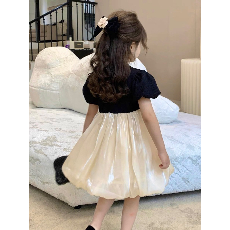 Váy đầm nơ đen tơ óng cho bé gái 10-28kg