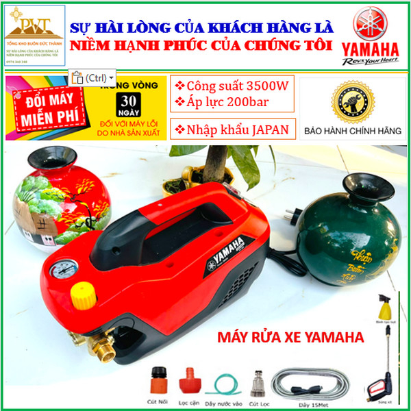 Máy rửa xe YAMAHA có chỉnh áp, công suất 3500W, máy xịt áp lực cao.