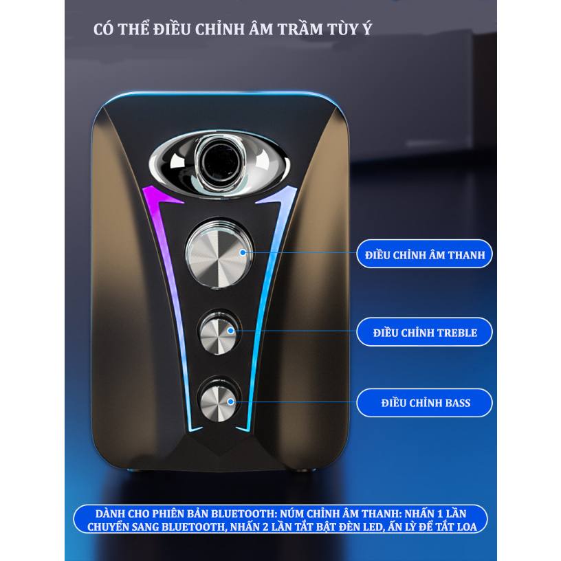 Loa vi tính bluetooth để bàn công suất lớn gaming A30 nghe nhạc super bass đèn led RGP kết nối PC, lap top, điện thoại