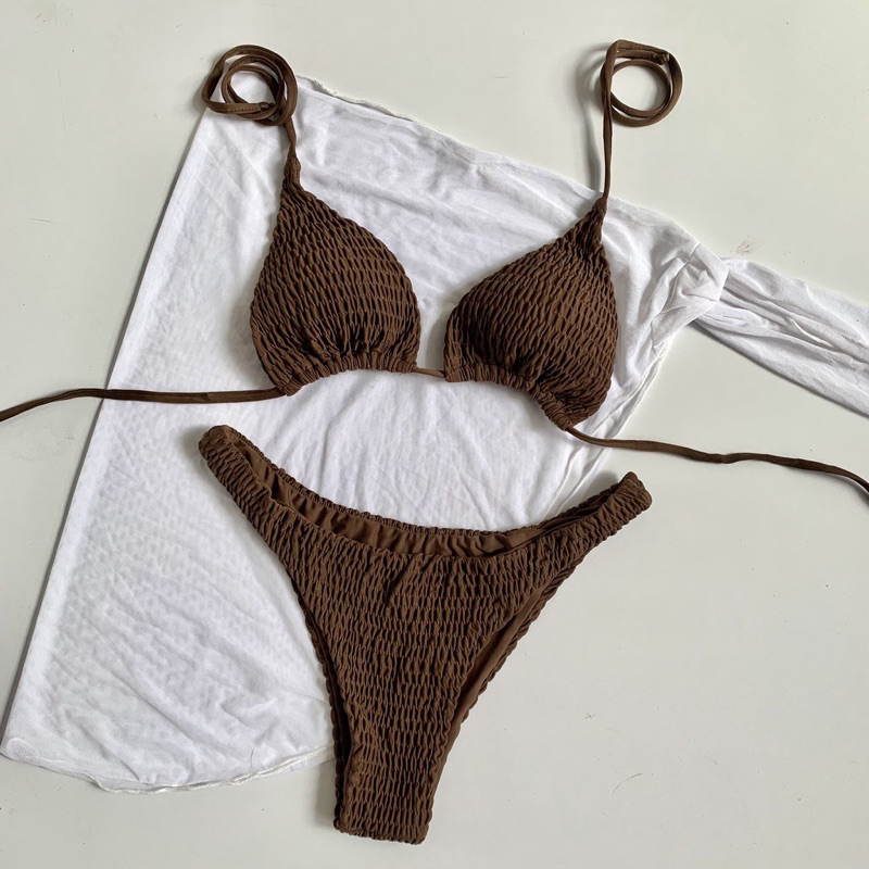 Bikini nhún xốp trơn màu pastel