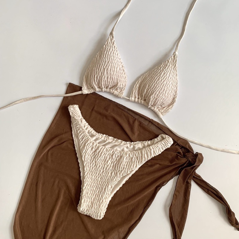 Bikini nhún xốp trơn màu pastel