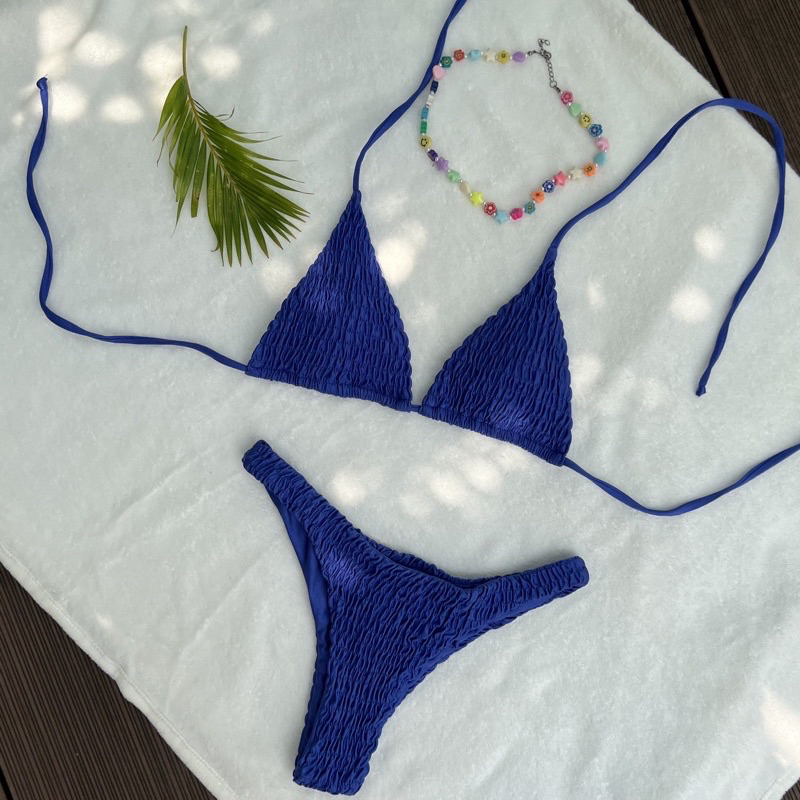 Bikini nhún xốp trơn màu pastel