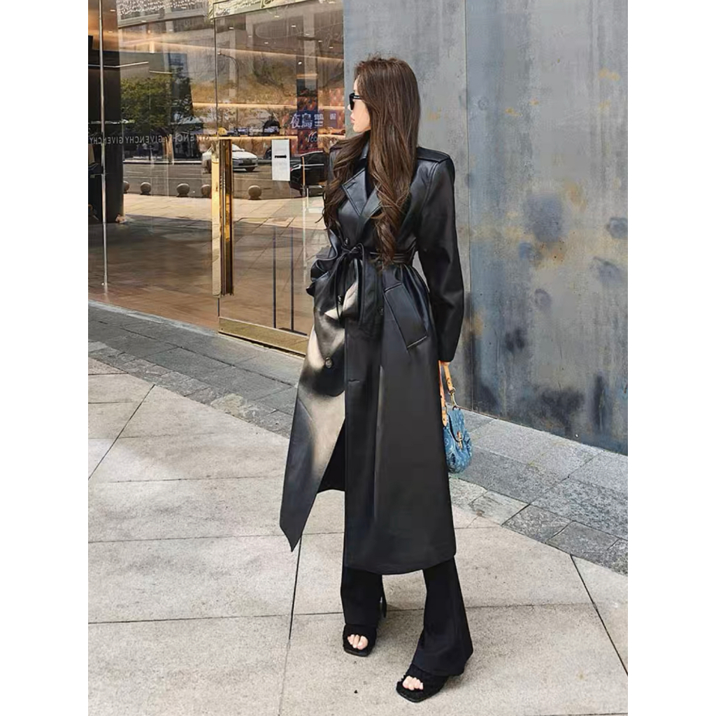 Măng tô da đen sang trọng cao cấp